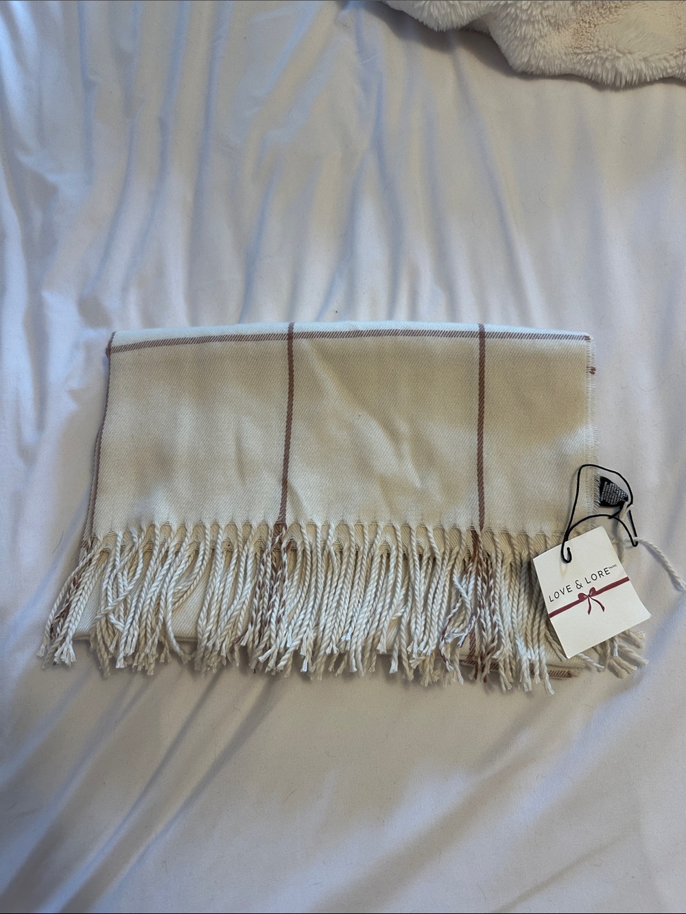 Love & Lore - Cream Plaid Fringe Scarf